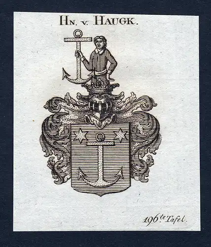 Hn. v. Haugk - Haugk Wappen Adel coat of arms Kupferstich  heraldry Heraldik