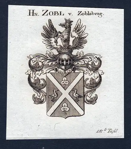Hn. Zobl v. Zoblsberg - Zobl von Zoblsberg Wappen Adel coat of arms Kupferstich  heraldry Heraldik