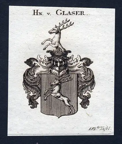 Hn. v. Glaser - Glaser Wappen Adel coat of arms Kupferstich  heraldry Heraldik