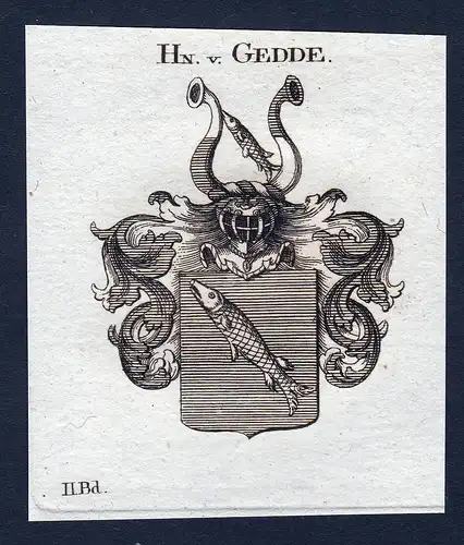 Hn. v. Gedde - Gedde Wappen Adel coat of arms Kupferstich  heraldry Heraldik