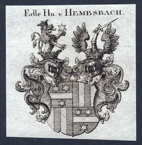 Edle Hn. v. Hembsbach - Hembsbach Hemsbach Wappen Adel coat of arms Kupferstich  heraldry Heraldik