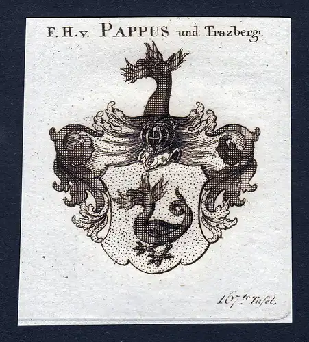 F.H. v. Pappus und Trazberg - Pappus von Tratzberg Wappen Adel coat of arms Kupferstich  heraldry Heraldik