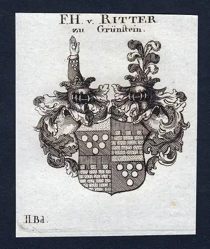 F.H. v. Ritter zu Grünstein - Ritter zu Grünstein Gruenstein Wappen Adel coat of arms Kupferstich  heraldry