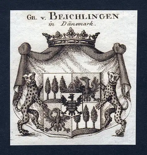 Gr. v. Beichlingen in Dänemark - Beichlingen Dänemark Denmark Wappen Adel coat of arms Kupferstich  heraldry