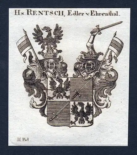Hn. Rentsch, Edler v. Ehrenthal - Rentsch von Ehrenthal Wappen Adel coat of arms Kupferstich  heraldry Heraldi