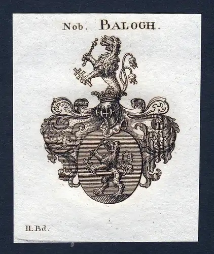 Nob. Balogh - Balogh Wappen Adel coat of arms Kupferstich  heraldry Heraldik