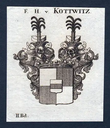 F.H. v. Kottwitz - Kottwitz Kotwitz Kotwitzs Wappen Adel coat of arms Kupferstich  heraldry Heraldik