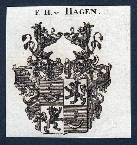 F.H. v. Hagen - Hagen Wappen Adel coat of arms Kupferstich  heraldry Heraldik