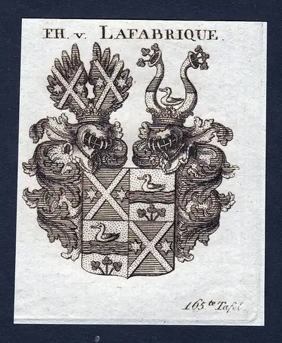 F.H. v. Lafabrique - Lafabrique Wappen Adel coat of arms Kupferstich  heraldry Heraldik