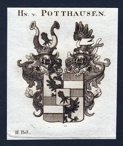 Hn. v. Potthausen - Potthausen Wappen Adel coat of arms Kupferstich  heraldry Heraldik