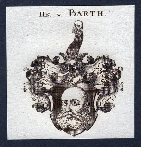 Hn. v. Barth - Barth Wappen Adel coat of arms Kupferstich  heraldry Heraldik