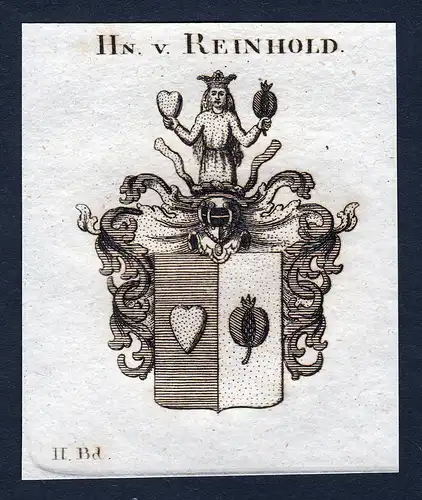 Hn. v. Reinhold - Reinhold Wappen Adel coat of arms Kupferstich  heraldry Heraldik
