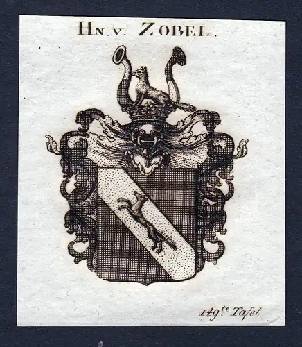 Hn. v. Zobel - Zobel von Giebelstadt Wappen Adel coat of arms Kupferstich  heraldry Heraldik