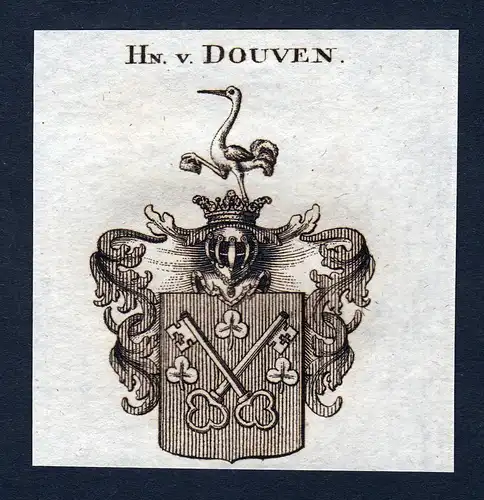 Hn. v. Douven - Douven Wappen Adel coat of arms Kupferstich  heraldry Heraldik