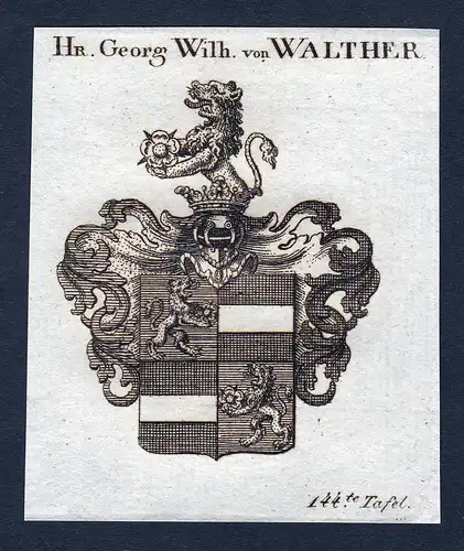 Hr. Georg Wilh. von Walther - Walter Walther Wappen Adel coat of arms Kupferstich  heraldry Heraldik