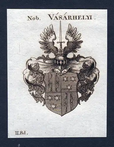 Nob. Vasarhelyi - Vasarhelyi Wappen Adel coat of arms Kupferstich  heraldry Heraldik