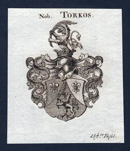 Nob. Torkos - Torkos Wappen Adel coat of arms Kupferstich  heraldry Heraldik