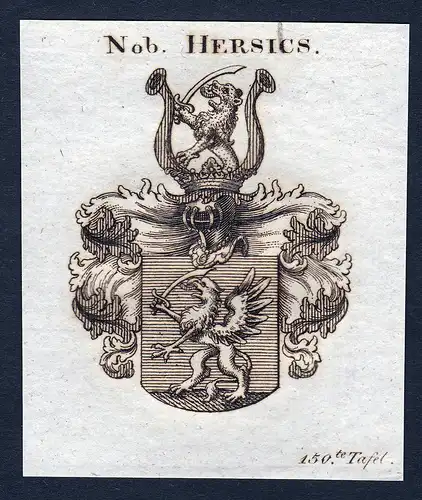 Nob. Hersics - Hersics Wappen Adel coat of arms Kupferstich  heraldry Heraldik
