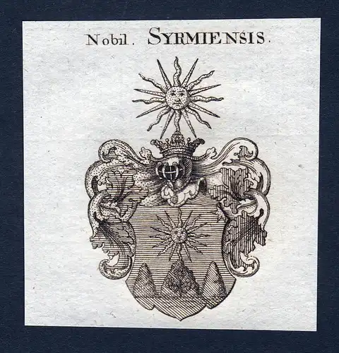 Nob. Syrmiensis - Syrmiensis Wappen Adel coat of arms Kupferstich  heraldry Heraldik