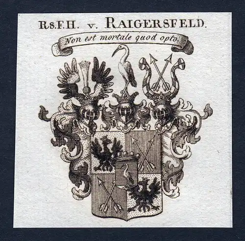 Rs. F.H. v. Raigersfeld - Raigersfeld Reigersfeld Wappen Adel coat of arms Kupferstich  heraldry Heraldik