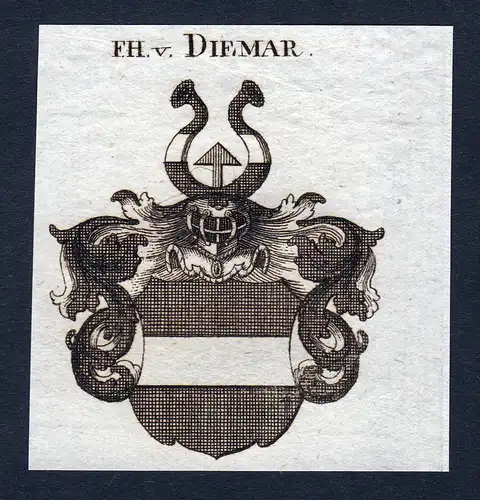 F.H. v. Diemar - Diemar Wappen Adel coat of arms Kupferstich  heraldry Heraldik