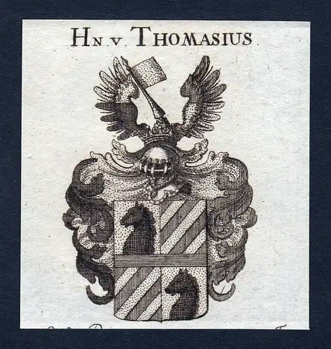 Hn. v. Thomasius - Thomasius Wappen Adel coat of arms Kupferstich  heraldry Heraldik