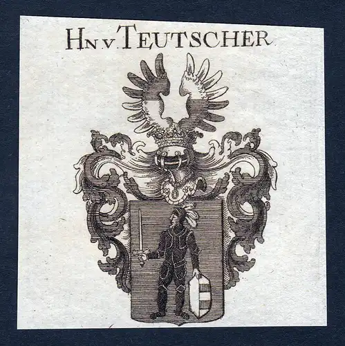 Hn. v. Teutscher - Teutscher Wappen Adel coat of arms Kupferstich  heraldry Heraldik