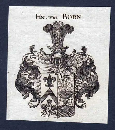 Hn. von Born - Born Wappen Adel coat of arms Kupferstich  heraldry Heraldik