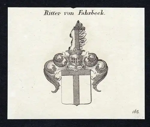 Ritter von Fahrbeck - Fahrbeck Wappen Adel coat of arms Kupferstich  heraldry Heraldik