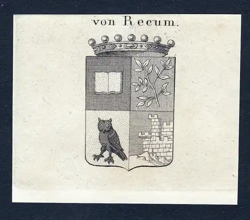 Von Recum - Recum Wappen Adel coat of arms Kupferstich  heraldry Heraldik