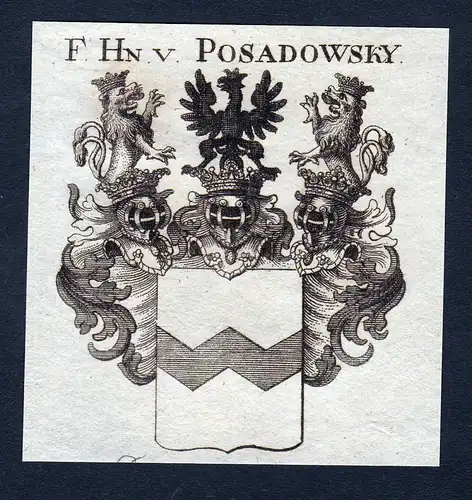 F. Hn. v. Posadowsky - Posadowsky Wappen Adel coat of arms Kupferstich  heraldry Heraldik