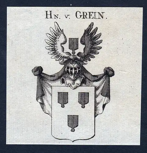 Hn v. Grein - Grein Wappen Adel coat of arms Kupferstich  heraldry Heraldik