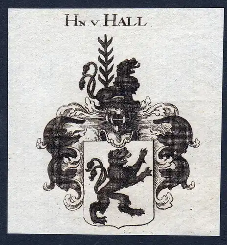Hn v. Hall - Hall Wappen Adel coat of arms Kupferstich  heraldry Heraldik