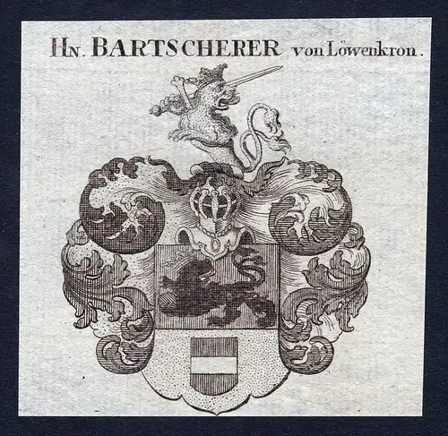 Hn. Bartscherer von Löwenkron - Bartscherer von Löwenkron Loewenkron Wappen Adel coat of arms Kupferstich  h