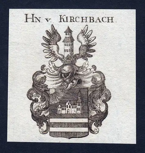 Hn. v. Kirchbach - Kirchbach Wappen Adel coat of arms Kupferstich  heraldry Heraldik