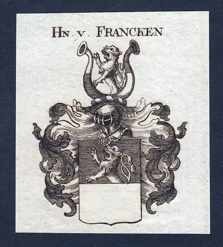 Hn. v. Francken  - Francken Franken Wappen Adel coat of arms Kupferstich  heraldry Heraldik