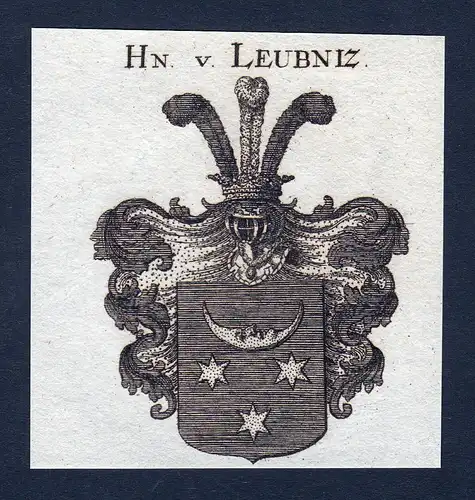 Hn. v. Leubniz - Leubniz Wappen Adel coat of arms Kupferstich  heraldry Heraldik