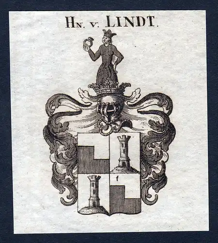 Hn. v. Lindt - Lindt Wappen Adel coat of arms Kupferstich  heraldry Heraldik
