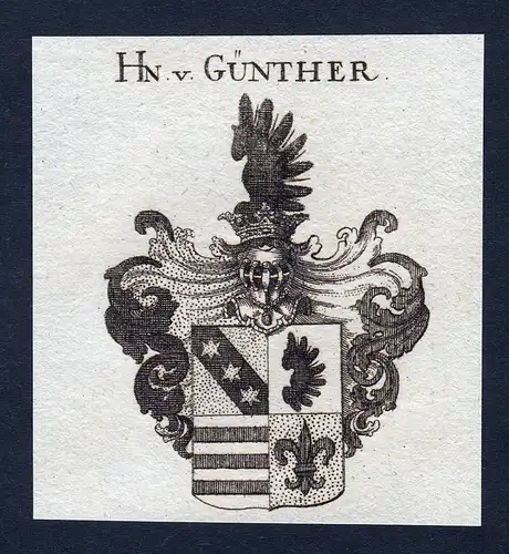 Hn. v. Günther - Günther Guenther Wappen Adel coat of arms Kupferstich  heraldry Heraldik