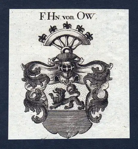 F. Hn von Ow - Ow Wappen Adel coat of arms Kupferstich  heraldry Heraldik