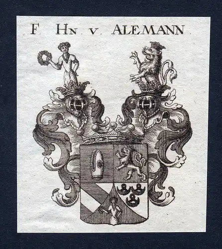 F. Hn. v. Alemann - Alemann Wappen Adel coat of arms Kupferstich  heraldry Heraldik