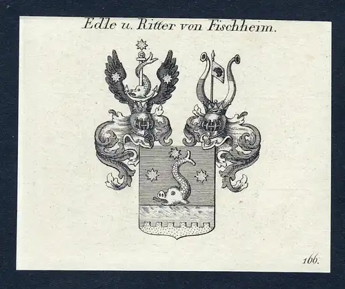 Edle u. Ritter von Fischheim - Fischheim Wappen Adel coat of arms Kupferstich  heraldry Heraldik