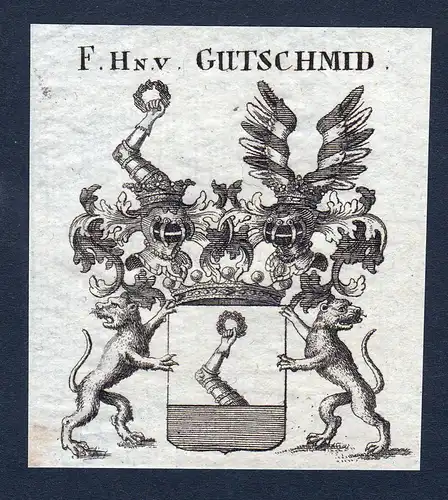 F. Hn. v. Gutschmid - Gutschmid Wappen Adel coat of arms Kupferstich  heraldry Heraldik