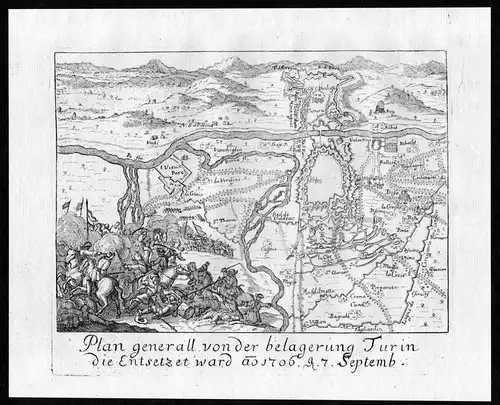 Plan generall von der belagerung Turin die Entsetzet ward anno 1706 - Torino Turin Plan map acquaforte carta K