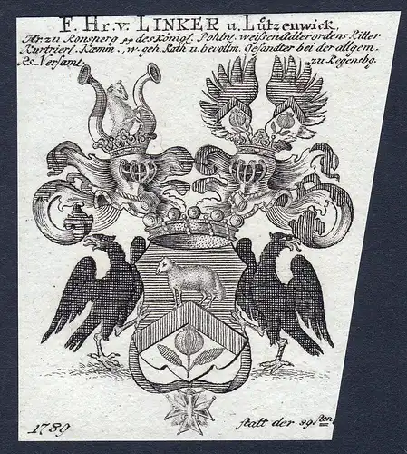 F. Hr. v. Linker u. Lützenwick - Linker Lützenwick Lyncker Wappen Adel coat of arms heraldry Heraldik