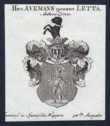 Hn. v. Avemann genannt Letta - Avemann Letta Wappen Adel coat of arms heraldry Heraldik