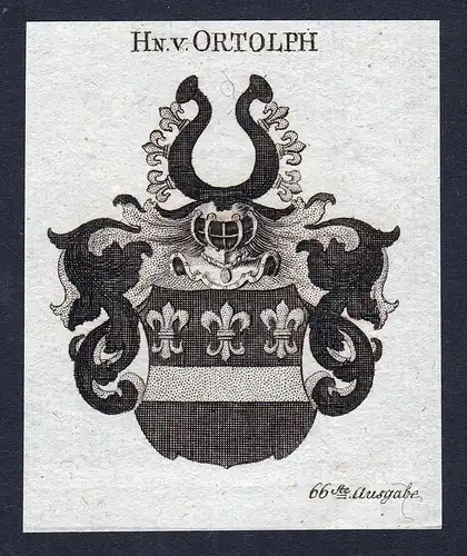 Hn. v. Ortolph - Ortolph Wappen Adel coat of arms Kupferstich  heraldry Heraldik