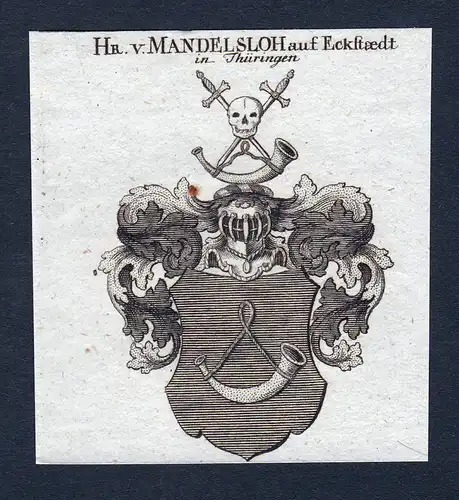 Hr. v. Mandelsloh auf Eckstädt in Thüringen - Mandelsloh Thüringen Eckstedt Wappen Adel coat of arms Kupfer