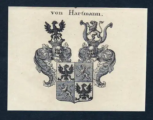 Von Hartmann - Hartmann Wappen Adel coat of arms Kupferstich  heraldry Heraldik