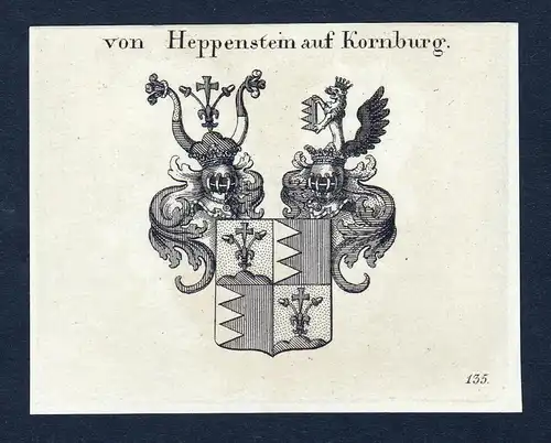 Von Heppenstein auf Kornburg - Heppenstein auf Kornburg Wappen Adel coat of arms Kupferstich  heraldry Heraldi